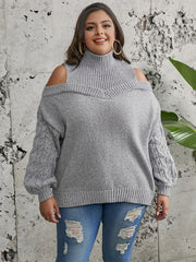  Cold Shoulder Jacquard Sweater Women's Plus Casual Knitwear Tops