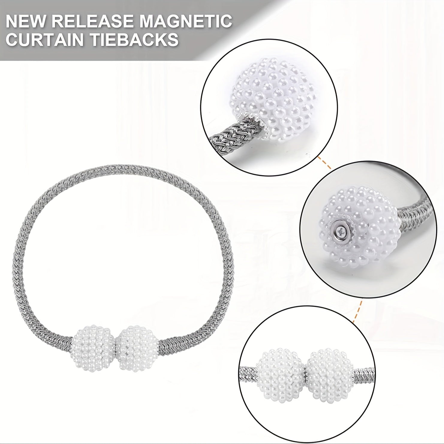 Magnetic Curtain Tiebacks Faux Pearl Ball Decorative Home Curtain Buckle