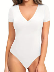 V-Neck Slimming Bodysuit Shapewear Short Sleeve Bodycon Lingerie