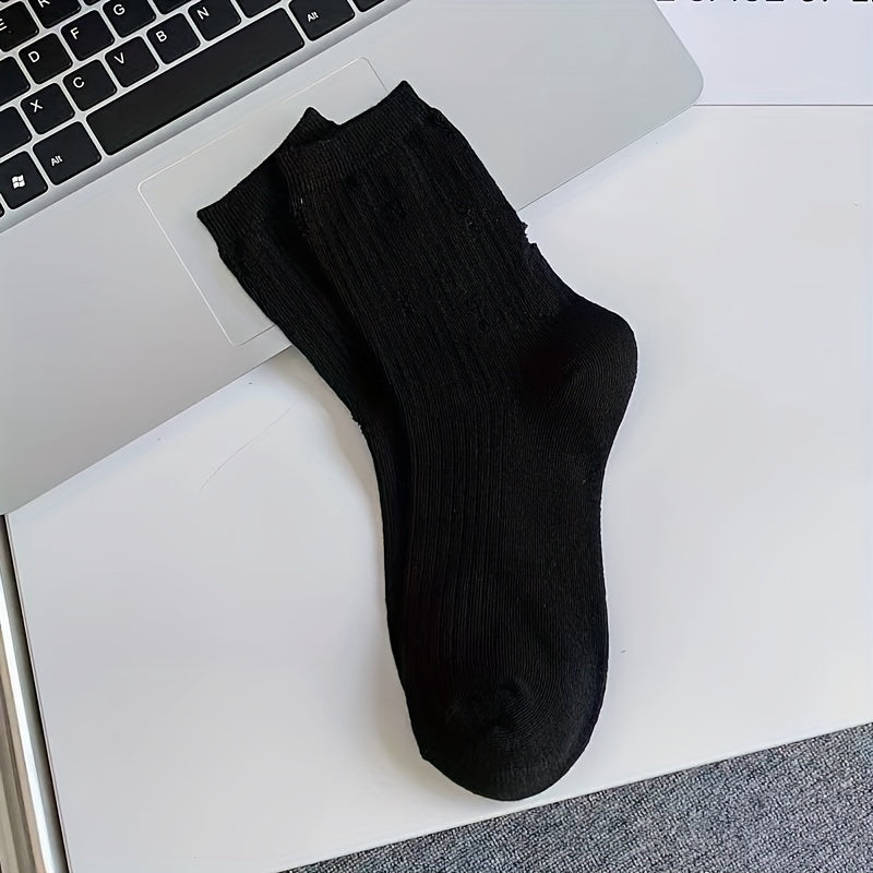 2 Pairs Ripped Solid Socks Women's Stockings