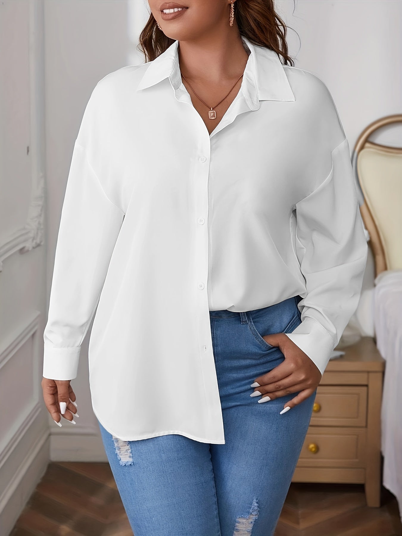  Solid Long Sleeve Button Up Workwear Shirt