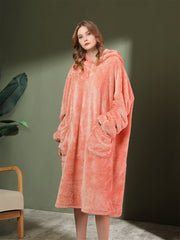 Cozy Hooded Night Robe with Pockets for Women
