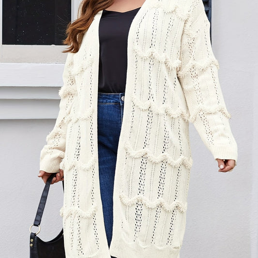  Solid Pointelle Long Sleeve Cardigan