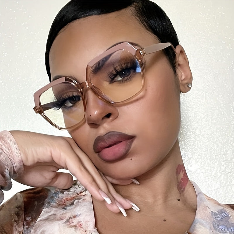 Geometric Clear Lens Glasses Block Spectacles Frame for Women Girls
