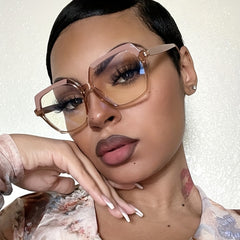 Geometric Clear Lens Glasses Block Spectacles Frame for Women Girls