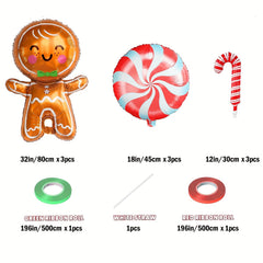 Red Gingerbread Person Crutches Round Sugar Balls Balloons Christmas Decorations