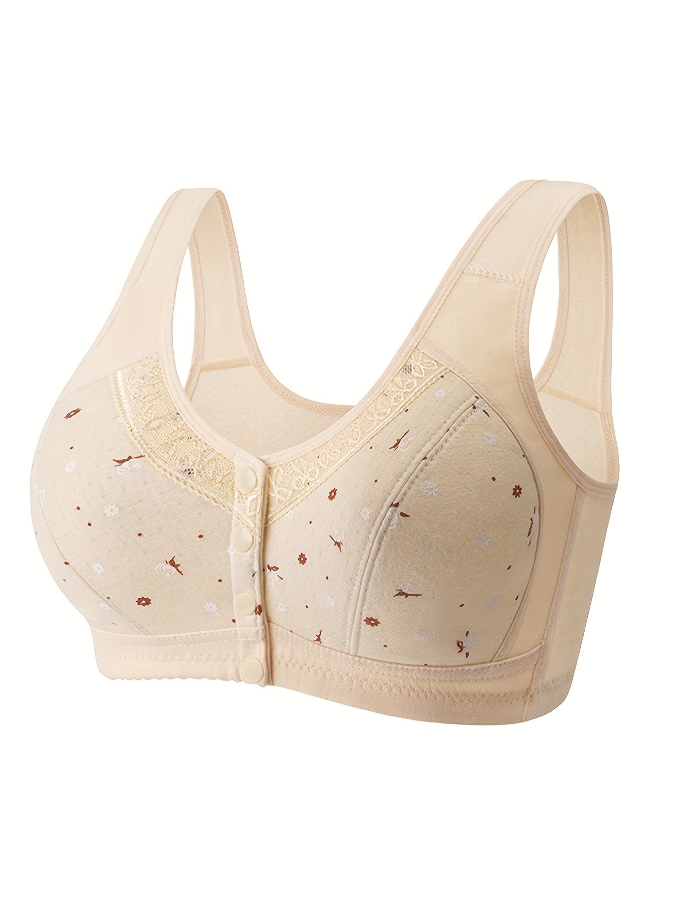 Floral Print Front Buckle Wireless Bra