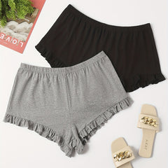 2 Pack Plus Size Ruffle Trim Stretch Shorts Set