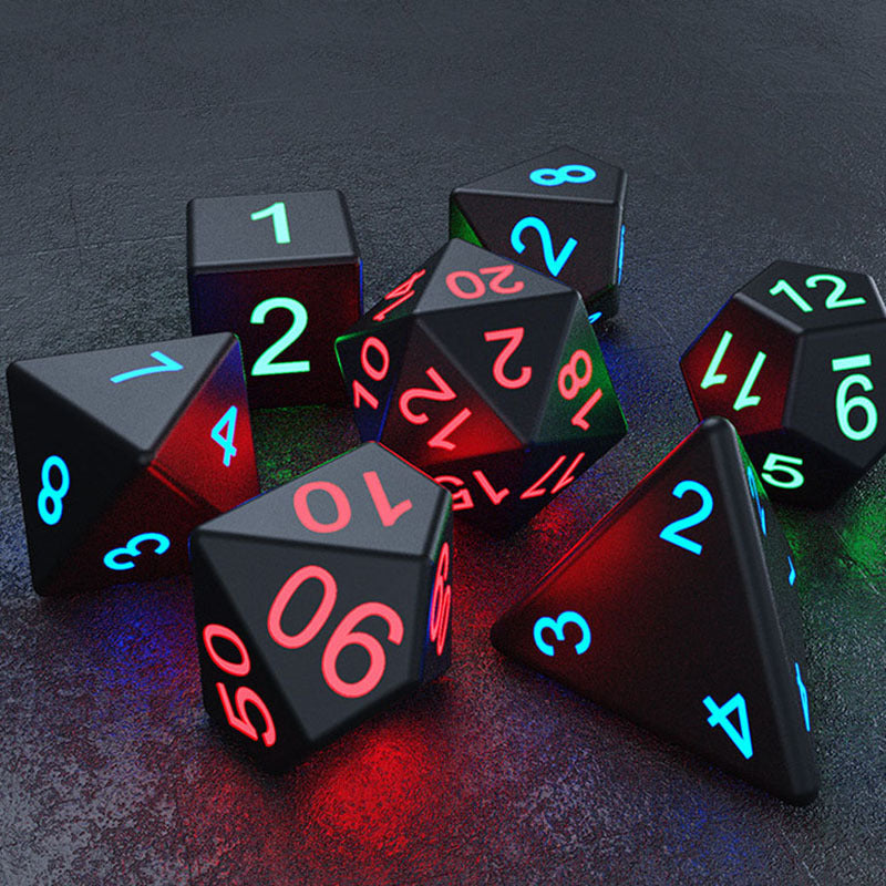 7pcs Rechargeable LED Metal Flashy Dices Halloween Thanksgiving Christmas Gift