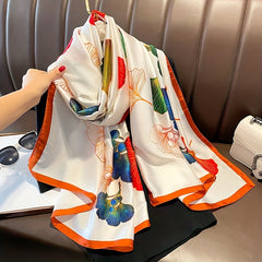 Ginkgo Leaves Print Large Silk Scarf - Sunscreen Beach Towel