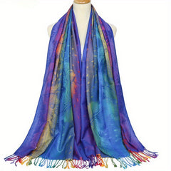 Peacock Jacquard Tassel Scarf Gradient Shawl Casual Headwrap Hijab
