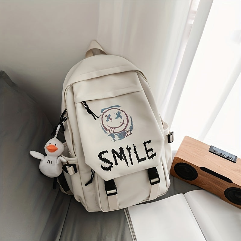 Graffiti Flap Laptop Backpack Buckle Decor Student Schoolbag