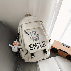 Graffiti Flap Laptop Backpack Buckle Decor Student Schoolbag