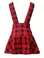 Plaid Print Dual Breasted Overall Skirt Casual Skirt