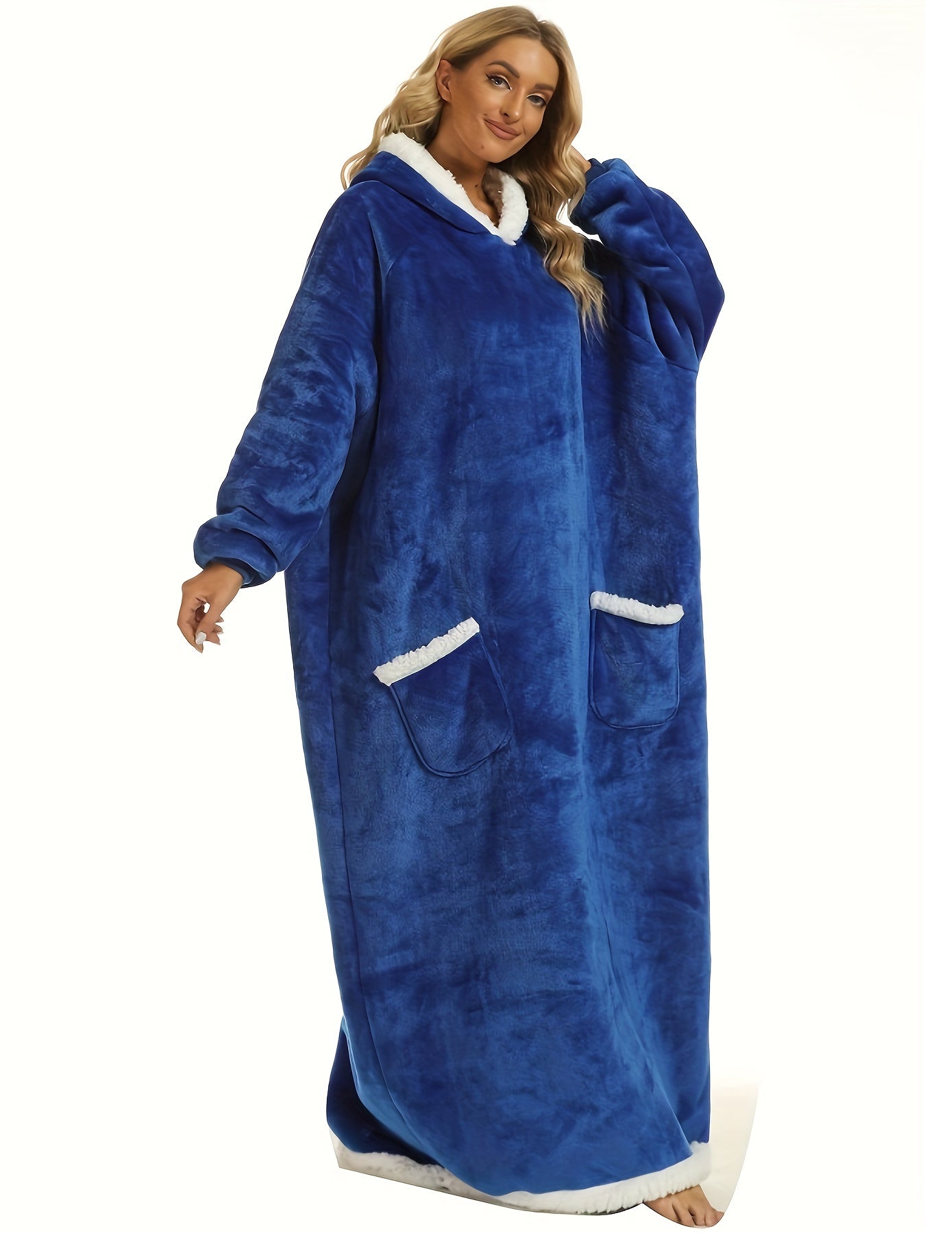  Hooded Flannel Loungewear Robe with Pockets