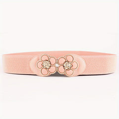 Flower Buckle Elastic Belt Women Vintage Wide Waist Seal Double Buckle