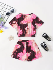 2pcs Toddler Girls Tie Dye Bow T Shirts & Shorts Set Kids Summer Clothes