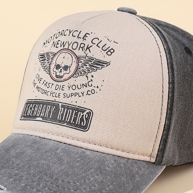 Skull Wing Print Baseball Cap Vintage Washed Distressed Ripped Dad Hats