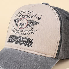 Skull Wing Print Baseball Cap Vintage Washed Distressed Ripped Dad Hats