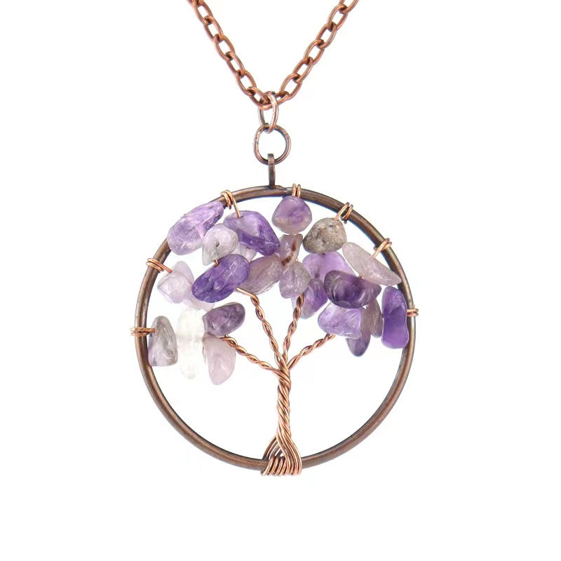Amethyst Crystal Tree Of Life Necklace Antique Red Copper 3 5MM