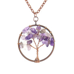 Amethyst Crystal Tree Of Life Necklace Antique Red Copper 3 5MM