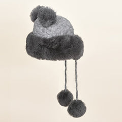 Women's Winter Plush Hat with Bear Ears and Fur Ball