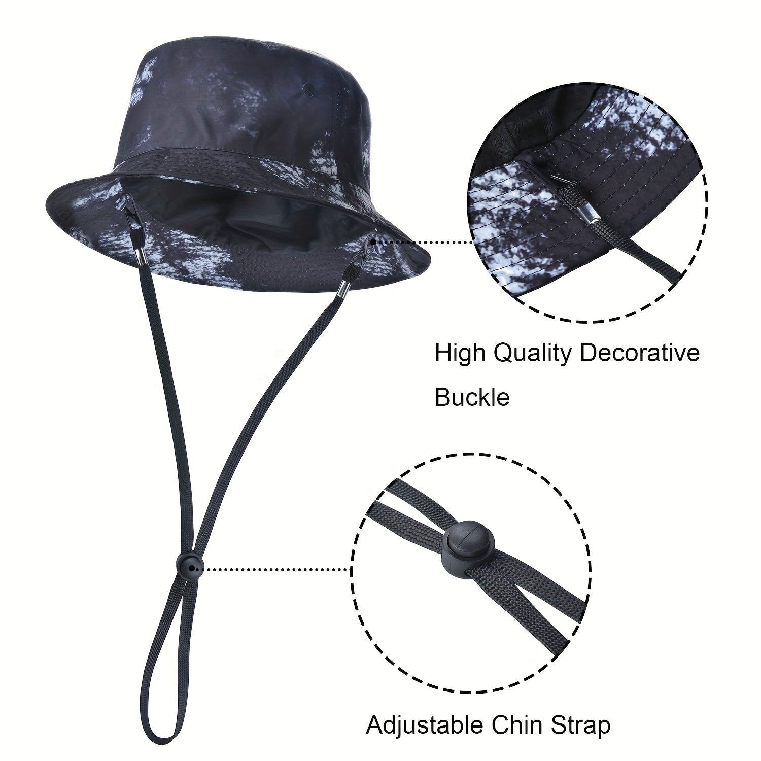 Tie Dye Print Sun Hat Unisex Drawstring Bucket Hats Lightweight Rain Hat