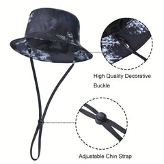 Tie Dye Print Sun Hat Unisex Drawstring Bucket Hats Lightweight Rain Hat