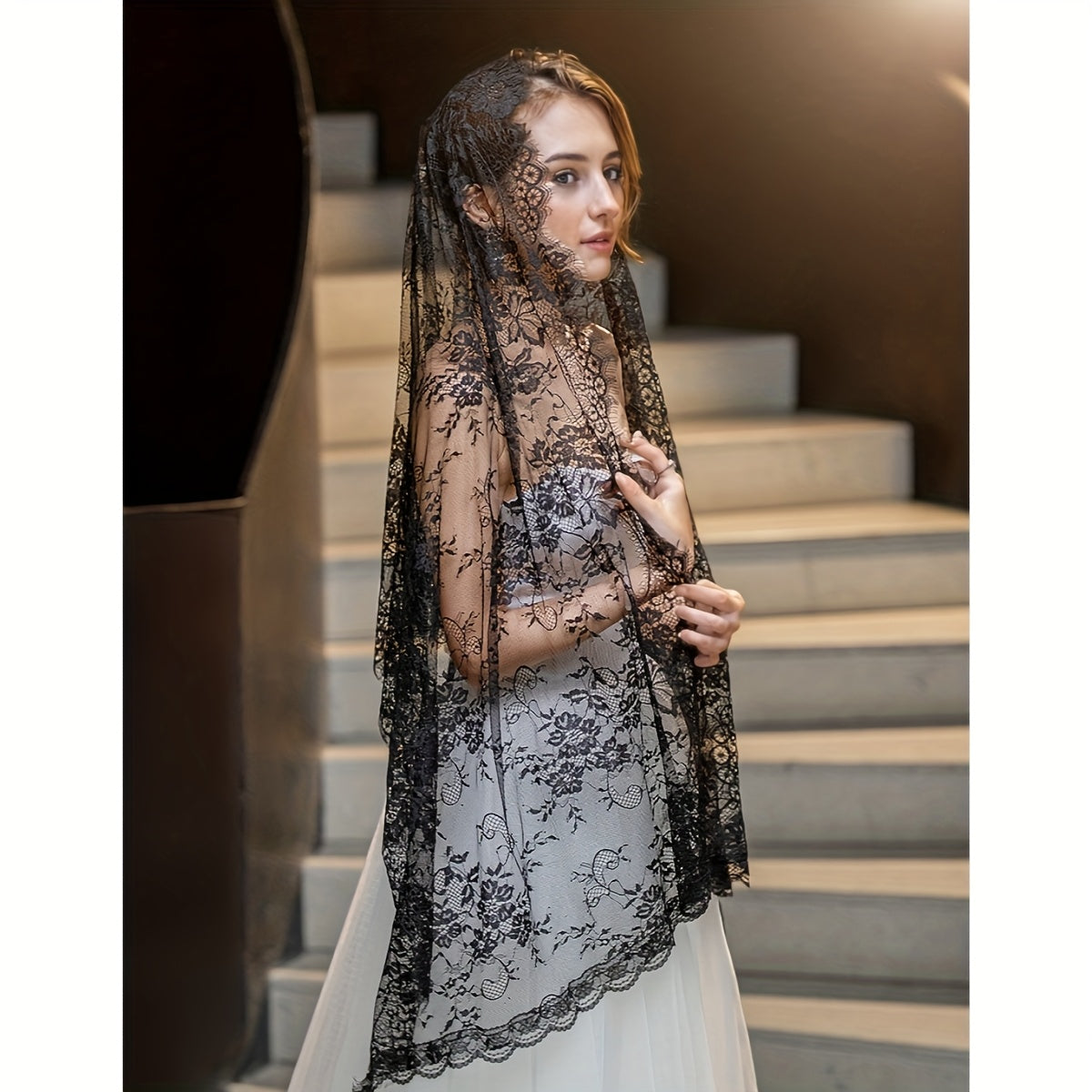 Floral Pattern Lace Veil for Brides & Events