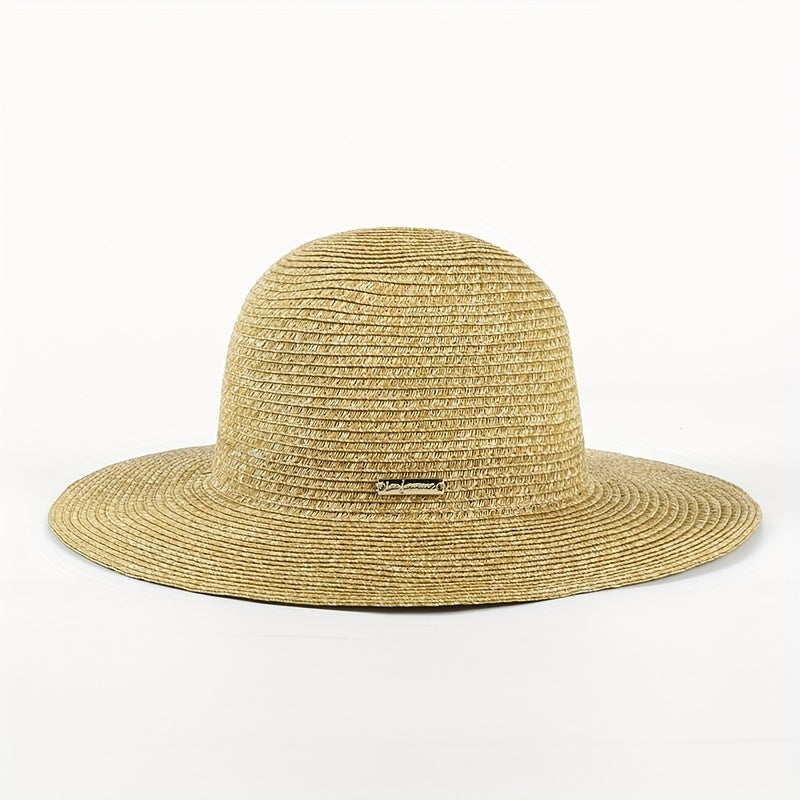 Khaki Casual Straw Sun Hat UV Protection Fedora Cap