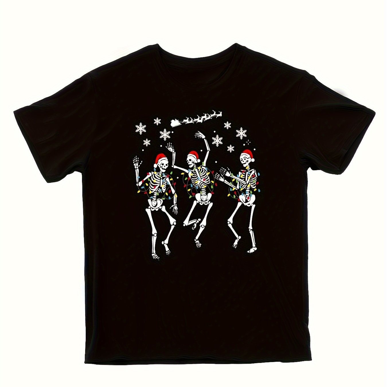 Y2K Christmas Skeleton Dancing Print Men's Short Sleeve T-Shirt