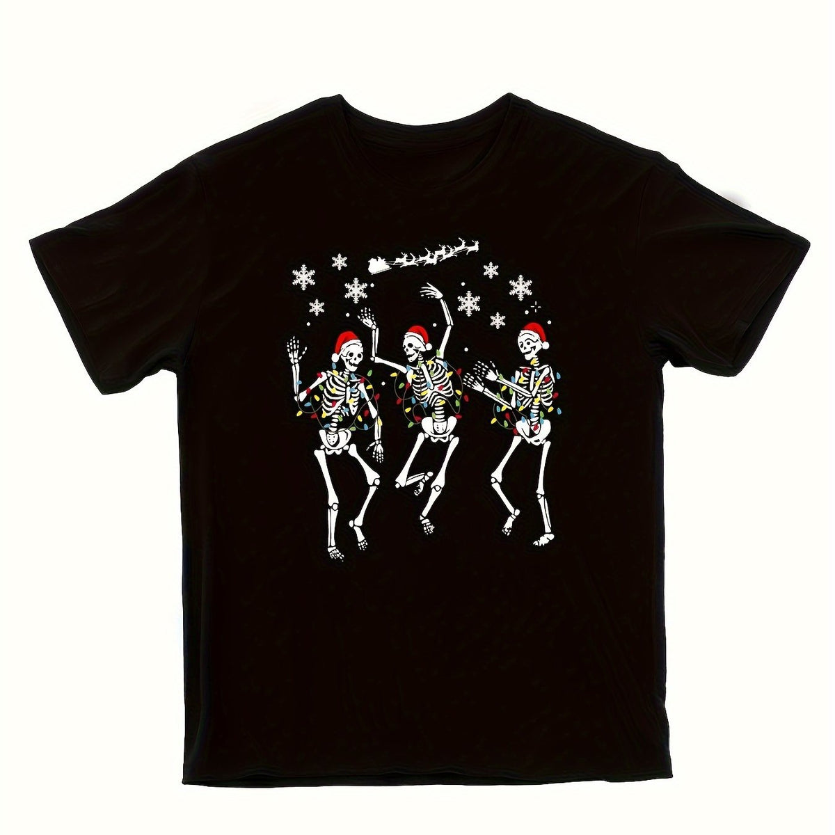 Y2K Christmas Skeleton Dancing Print Men's Short Sleeve T-Shirt