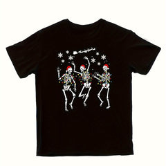Y2K Christmas Skeleton Dancing Print Men's Short Sleeve T-Shirt