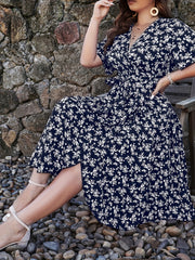  Boho Dress Women's Plus Ditsy Floral Print Butterfly Sleeve