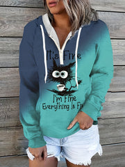 Cat Print Zip Hoodie Long Sleeve Hoodie
