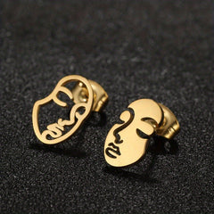 Hollow Face Stud Earrings Funny Artistic Face Stainless Steel Jewelry