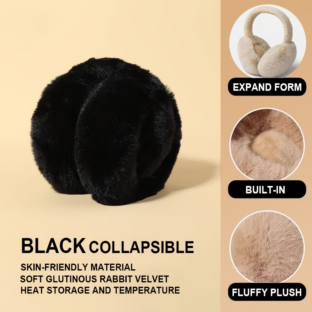 Winter Warm Beige Foldable Earmuffs for Outdoor Activities
