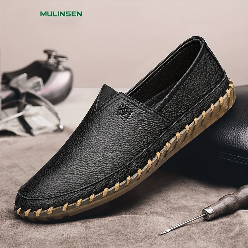 Men's Leather Slip On Flat Dress Shoes Soft Sole