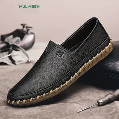 Men's Leather Slip On Flat Dress Shoes Soft Sole