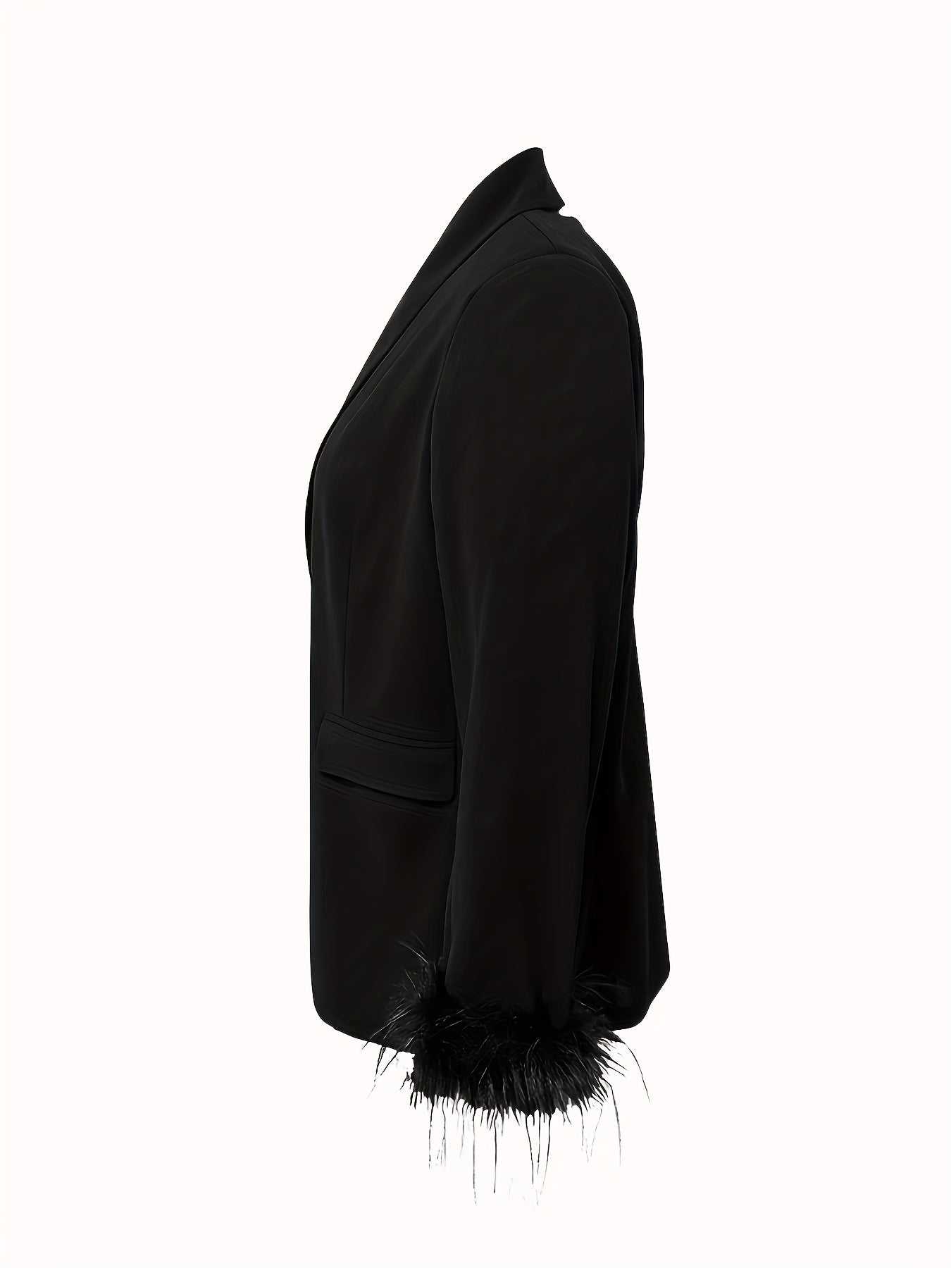  Solid Fuzzy Trim Long Sleeve Casual Blazer
