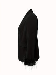  Solid Fuzzy Trim Long Sleeve Casual Blazer