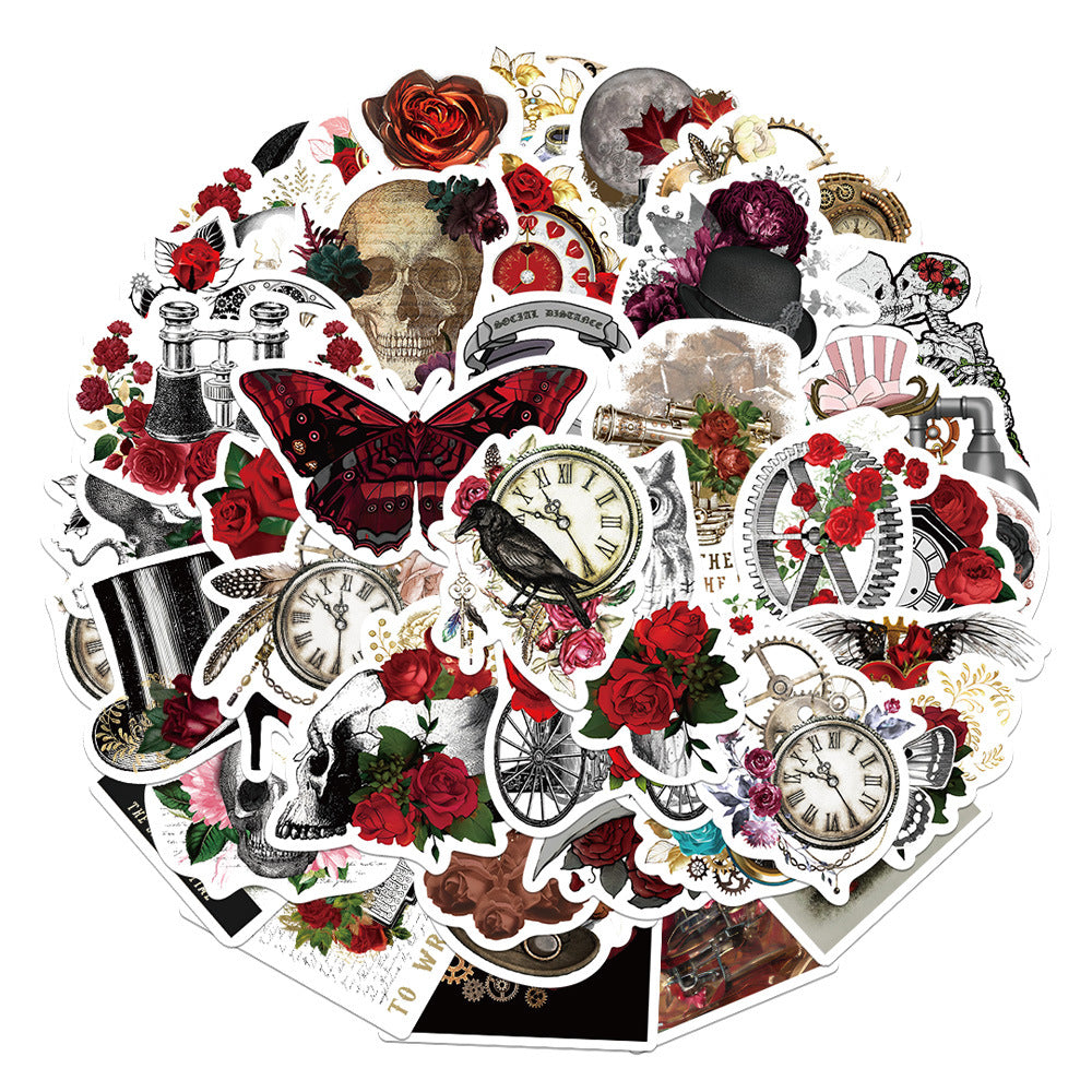 50pcs Steampunk Rose Waterproof Sticker Toy Refrigerator Water Cup Decoration