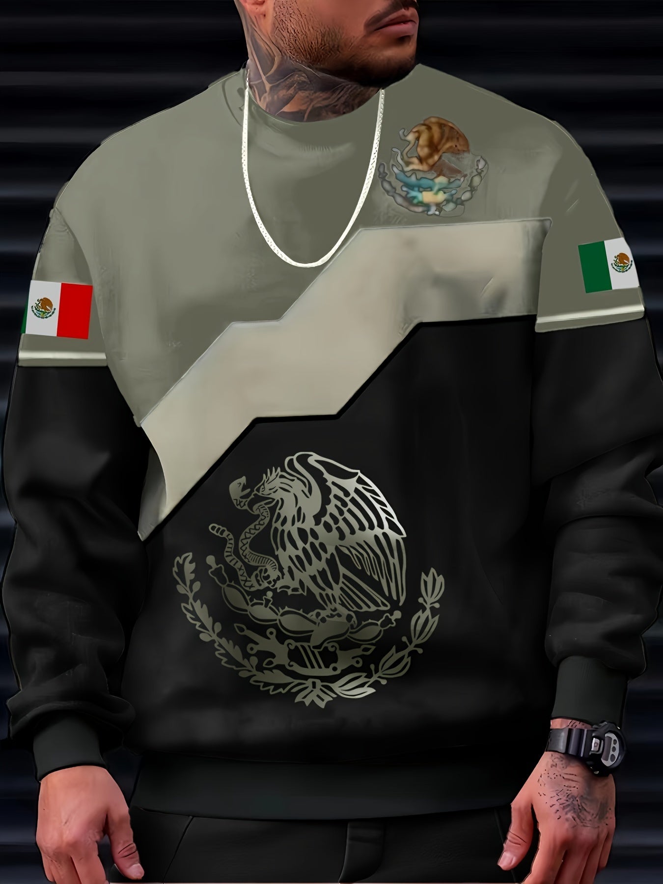 Mexico Eagle And Snake Print Men's Graphic Sweatshirt