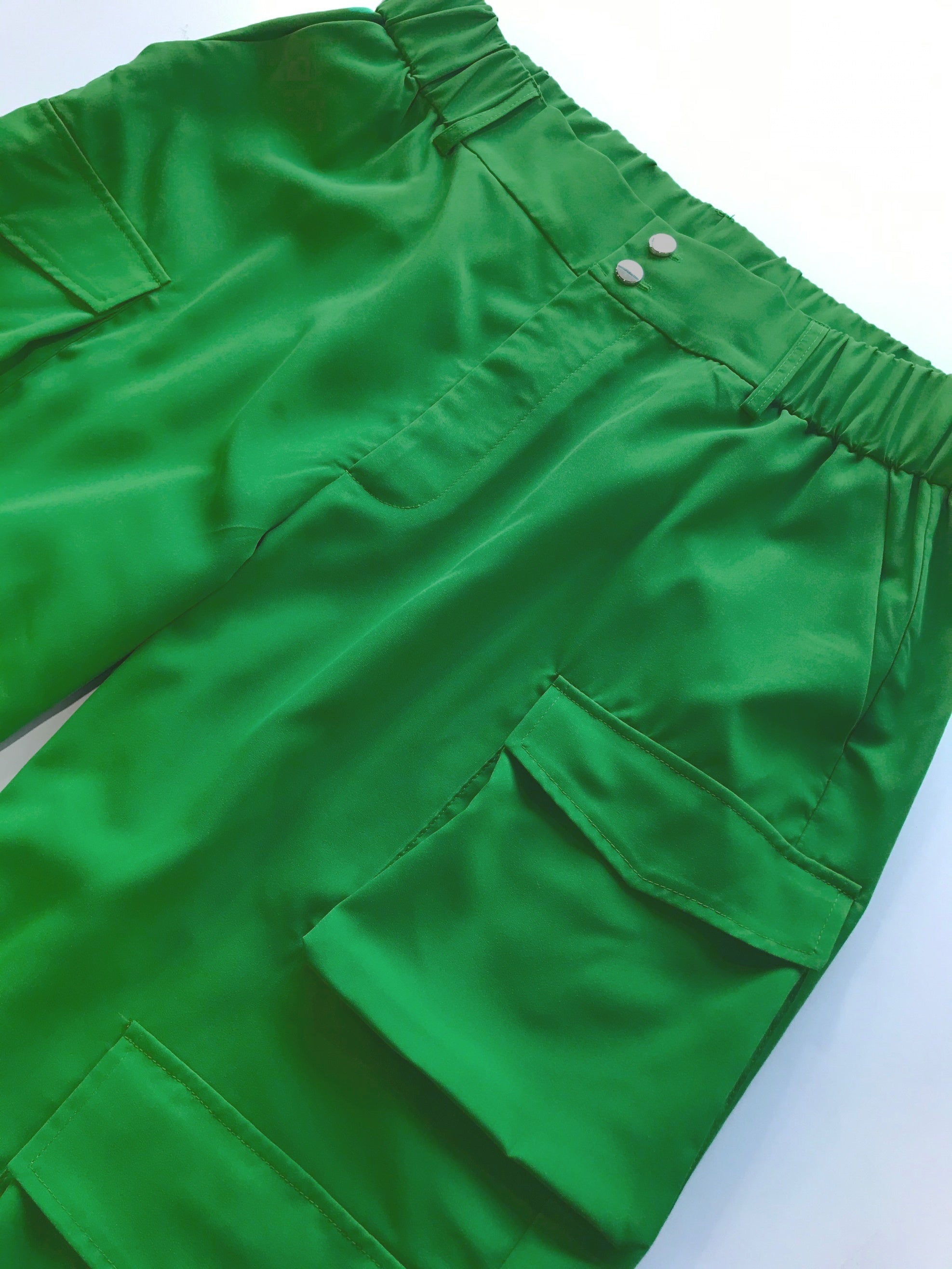  Solid Wide Leg Cargo Pants High Rise Button Fly Trousers
