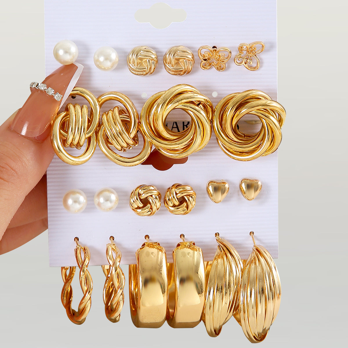 11 Pairs Golden Earrings Kit for Women & Girls - Zinc Alloy Ear Jewelry
