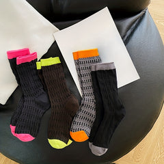Colorblock Crew Socks, Breathable Mid Tube Stockings