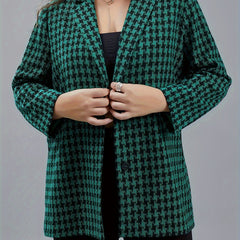  Houndstooth Print Long Sleeve Blazer