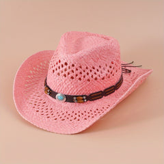 Cowboy Hat Straw Hollow Crochet Sun Hat Breathable Cowgirl Jazz Hats