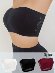 3pcs Strapless Cut Out Bandeau Bras Stretch Bra Set for Women