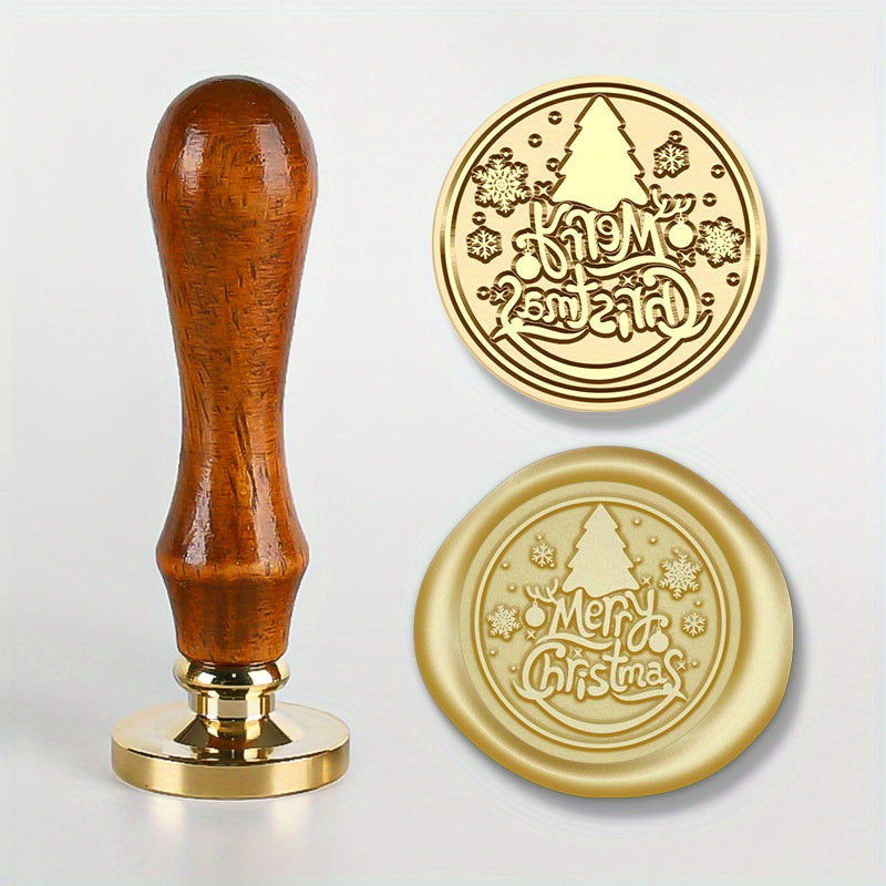 Christmas Series Brass Seal Stamp Head & Wooden Handle Set